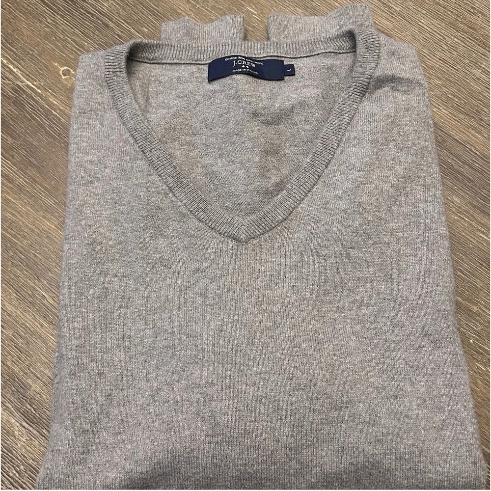 J. Crew Men's Gray Cotton Cashmere V-Neck Sweater Size Large Classic Pullover